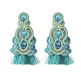 ZILOOK YEJIANGHUA Moda Produzione Artigianale Orecchini in Pelle Gioielli Adatti for Le Donne Soutache Stile Etnico Grandi Orecchini a Goccia Regali for Feste Natural (Color : Blue(LAN))