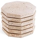 SPESHSTONES Set di 6 sottobicchieri in travertino per bevande, 9,5 cm, realizzati a mano, in pietra marmorizzata, per tavolino, decorazione per sala da pranzo e cucina, elementi essenziali per la casa