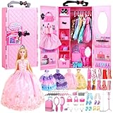 UCanaan Bambole Armadio Guardaroba Per Vestiti Per Bambole Ragazza 11,5 Pollici e Stoccaggio Accessori - Lotto 51 Articoli Tra Cui Baule,Abbigliamento Casual,Vestito,Costumi Bagno,Grucce,Scarpe,Borse
