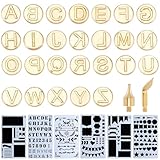 GORGECRAFT 28 Set di Punte per Pirografia in Oro Opaco Lettere Maiuscole Dell'Alfabeto Marchio Timbri A Caldo Cavi Punte in Ferro 6 Modelli di Stencil da Disegno per Strumenti di Goffratura Fai da Te