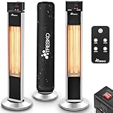 TRESKO Stufa a Infrarossi 2000W a Torre con Telecomando | Riscaldatore elettrico a Infrarossi con 3 Livelli di Calore | Stufa elettrica a infrarossi da Terrazzo per Fuori e Dentro