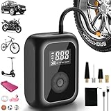 Onherm Compressore Aria Portatile, 6000mAh Pompa Bicicletta Elettrica 10,3 Bar/150PSI, Mini Compressore Portatile con Luce LED per Auto, Bici, Moto, Scooter, Pallone (Nero)