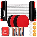 Set da Ping Pong da Tavolo con 4 Racchette, Retrattile Rete, 8 Palline e 1 Borsa per il Trasporto, per Bambini all'aperto e Adulti