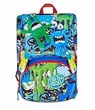 SJ GANG STYLE JAM GANG Zaino Scuola Estensibile Big, Blu, Zaino con Divisorio Interno, Tasca per Borraccia, Peluche Alieno Abbinato, 24 L, Zaino Scuola Elementare, Zaino Bambino