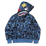LIAOPUFUS Uomo 3D Stampato Shark Felpa con Cappuccio Hip Hop a Maniche Lunghe Zipper con Cerniera Mimetica Moda Street Wear(M,Blu Destra)