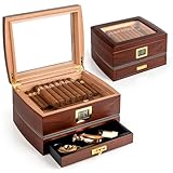 Marvero Sigari Humidor, Humidor per Sigari in Cedro, con umidificatore e cassetti per accessori, scatola per umidificatore per sigari che può contenere 75 sigari