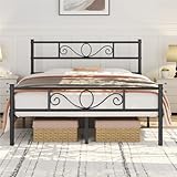 Yaheetech Struttura Letto Matrimoniale in Ferro Battuto a Doghe 160 x 200 cm Testiera Elegante in Metallo Stile Rustico Moderno Nero