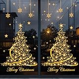 Vexyra Vetrofanie Natalizie per Finestre, 106 PCS Riutilizzabili Adesivi Natalizi per Finestre Grandi, D'oro Albero e Fiocco di Neve Vetrofanie Natale Addobbi Natalizi per la Casa per Porta Finestra