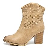 IF Fashion Scarpe Stivali Stivaletti Alla Caviglia Camperos Texani Tacco da Donna G633 beige N.39