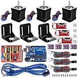 kuman Kit Controller CNC 3 Assi per Stampante 3D - Shield GRBL, Scheda R3, 3 Motori Nema 17, 4 Driver DRV8825 con Dissipatori e Cavo USB - Compatibile con Arduino