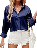HANERDUN Camicia Donna Elegante Camicia Button Down in Raso di Seta Maglia a Tinta Unita Top