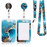 AiQInu Porta Badge da Collo, Cordino Porta Badge con Retrattile Badge Bobina Moschettone Clip e Staccabile Cinturino Cordino Rigido, per Carta Bancaria, Chiave, Carta d'Identità