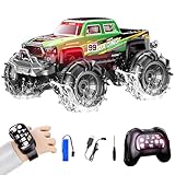 Monster truck radiocomandato anfibo, doppio controllo 2,4 GHz con orologio e controller, auto RC girevole a 360° con luci a LED, Racing Green (verde)