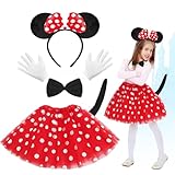 NHYDZSZ 5 Pcs Vestito Minnie Bambina,Costume Da Topo,Rosso Tutù + Cerchietto Per Capelli Con Orecchie Del Mouse + Guanti+Papillon+Coda Per Feste In Maschera, Cosplay Di Carnevale