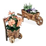 Relaxdays Carriole Portafiori in Legno, Set 2X Carretti Giardino, Porta Vasi dal Design Vintage, Giardinaggio, Naturale