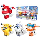 Super Wings 2” trasformabile giocattolo 4 Pack, Supercharged Jett, Donnie, Astra, Sunny, Aereo Giocattoli Veicolo Mini Figure, Giocattoli Transforming per bambini e bambine di 3 4 5 6 7 8 anni