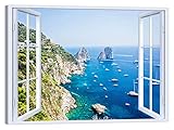 LuxHomeDecor Quadro finestra su capri 100x75 cm Stampa su Tela con Telaio in Legno Arredamento Arte Arredo Moderno