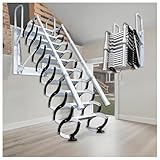 11 gradini Scala pieghevole per soffitta 43cm, Scala retrattile a muro con 2 corrimani, 11 gradini antiscivolo, capacità 300kg, Per altezze 2.7-2.8m (11 gradini)
