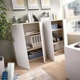 Dmora - Armadio multiuso 2 ante Gaviola, Mobile basso multifunzione, Armadietto porta scarpe, 79x40h96 cm, Bianco e Rovere