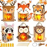 TISMHGKU Set di lanterne autunnali, 6 pezzi, per bambini, per creare lanterne autunnali a forma di volpe, gufo, procione, cervo, tigre e leone, set fai da te per lantern di carta autunna con animali.