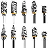 Set di frese rotanti in acciaio al carburo di tungsteno a doppio taglio per accessori utensile rotante, 10 pezzi con gambo da 1/8", trapano fai da te, intaglio per la lavorazione del legno