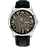 Zodiac Circle - Orologio da polso in ottone cromato, 40 mm