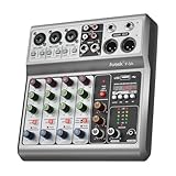 Aveek Audio Mixer, Console di Mixaggio con Scheda Audio Digitale a 5 Canali USB Bluetooth effetto ritardo, ingresso 48 V Phantom Power Stereo DJ Mixer per registrazione, streaming live e podcasting