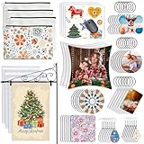 114Pcs Sublimation Blanks Products, Sublimation Blank Set Including DIY Blank Makeup Bag, Keychain, Earring, Pillow Cover, Mouse Pad, Coaster, Garden Flag for Sublimation Transfer Heat Press Craft