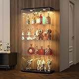 Vetrinetta in Vetro,Vetrinetta Espositiva LED RGB a 7colori,Vetrina Soggiorno Moderna con 4 Ripiani in Vetro con 2Porta e Serratura,Vetrine per Collezionismo,164x80.5×36.5cm,Vetrina negozio,Nero