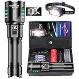 WOWNIGHT Torcia Led Potente Professionale, Torcia Ricaricabile 1000000 Lumen, Regolazione continua dell'intensità luminosa, Display LCD, per Situazioni Di Emergenza Campeggio Escursionismo Regali