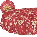 Tovaglia in tessuto lavabile, tovaglia in cotone, poliestere, motivo natalizio, beige, ovale, 180 x 140 cm, per interni ed esterni