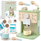 FMSKS Caffettiera da Cucina Giocattolo , Giocattoli in Legno Accessori Cucina con Suoni, Giocattolo Educativi Montessori per Bambini, Regali per Bambini 3+ Anni 10 Pezzi Set