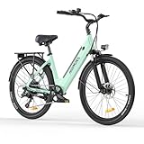 HillMiles Bici Elettrica Per Adulti Da 26", 7 Velocità Bicicletta Elettrica da 36V 13Ah Batteria Rimovibile, 25km/h & Autonomia di 80-100km E-bike Per Pendolari Urbani, IP65 impermeabile (Green)