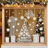 129 Pezzi Vetrofanie Natalizie per Finestre Grandi,Adesivi Natalizi per Vetri Riutilizzabili,Addobbi Natalizi Negozio,Vetrofanie Natale per Decorazioni di Vetrine Finestre,Adesivi Vetro Natale Bianche