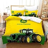 SUUKA Traktor - Set di biancheria da letto per bambini, in microfibra, copripiumino e federa, 3D, trattori verdi (A6, 155 x 220 cm + 80 x 80 cm x 2)
