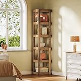 Tribesigns Libreria a 6 ripiani, altezza 180 cm, mensola angolare stretta, per piccoli spazi, scaffale aperto autoportante per casa, soggiorno, cucina, marrone rustico