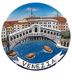 6 Pezzi Souvenir Venezia Piatto in resina con gancio Ponte di Rialto, diametro cm. 15