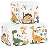 HUUMONSS 30cm Set di 3 Scatole Portaoggetti Dinosauri Boho Contenitore Porta Giochi per Bambini Pieghevole Palme Uova Cubi Portaoggetti per Libreria Kallax Scuola Materna,Cactus