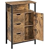 Yaheetech Mobile da Bagno Armadietto da Terra con Cassetto e Ripiano Regolabile Credenza Multiuso con Doppia Ante Organizzatore Portaoggetti, da Cucina Soggiorno Marrone Rustico
