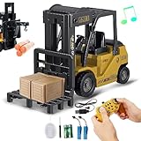 LioMaxi Scale 1:24 RC Giocattolo Carrelli Elevatori, Carrello elevatore telecomandato 2.4GHZ, con scatole/spray suono e luce, telecomandata carrello elevatore giocattolo per bambini, Regalo di complea