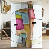 BAKAJI Paravento Separè 3 Pannelli Struttura in Legno Rivestimento in Tela con Stampa Fronte Retro Quadro Astratto Divisorio Richiudibile Pieghevole Design Moderno 120 x 180H cm
