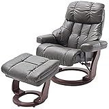 Robas Lund Calgary - Poltrona Relax con Sgabello, Portata Fino a 130 kg, Girevole, in Vera Pelle, Colore Fango, Struttura in Legno Noce