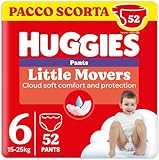 Huggies Little Movers Pannolini Mutandina Taglia 6 (15-25 Kg), Ultra assorbente, Protezione completa, 52 Pz