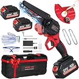 DETLEV PRO Mini Motosega a Batteria per Potatura con 8000mAh Batterie, 6 Pollici Motosega da Potatura con Sistema di olio automatico e Blocco di Sicurezza per il Taglio del Legno Giardini-Rosso