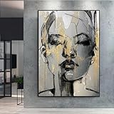 LSYALUCK Quadro su Tela Stampa su Tela Volto di Donne Schizzo Dipinti Donna in Nero e Oro Poster Moderno per Soggiorno Decorazione della Parete 80x120 cm (32x47 pollici) Senza Cornice
