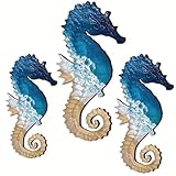 Set di 3 decorazioni da parete con cavalluccio marino, decorazione da spiaggia, adatta per recinzioni di villa costiera, per bagno e spiaggia