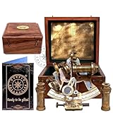 Kelvin & Hughes - Sestante nautico in ottone antico con scatola di legno e 2 telescopi aggiuntivi, per navigatori, navigatori, strumenti di navigazione, regalo di nozze