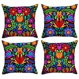 FARMNALL Set di 4 federe per cuscino messicane Fiesta, 45,7 x 45,7 cm, motivo: libellula, fiore, dalia, giorno dei morti, Dia De Los Muertos Cinco De Mayo, decorazioni
