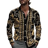 HuazomeeHZM Camicia di Lusso da Uomo Camicie a Maniche Lunghe barocche retrò Casual Button Down Lapel Collar Blouse Outdoor Street Casual Shirt Top
