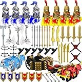 Nicolababe Kit di Accessori per Armi per Minifigure, Set di Armi da Cavaliere, Inclusi Cavallo, Carrozza, Barda, Armatura, Casco, Scudo, Compatibile con Le Principali Marche (Carro Spinato Medievale)